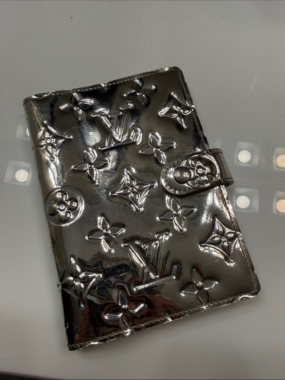 RARE Louis Vuitton Silver Monogram Embossed PM Agenda